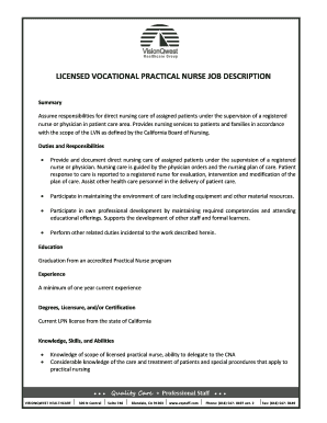 Licensed Vocational Nurse Job Description