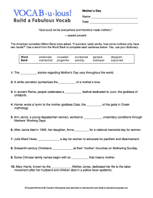 Mother's Day Worksheet