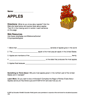 Apples Facts Worksheet