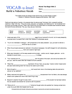 Words That Begin With S Worksheet