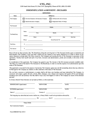 Indemnification Agreement for Deceased
