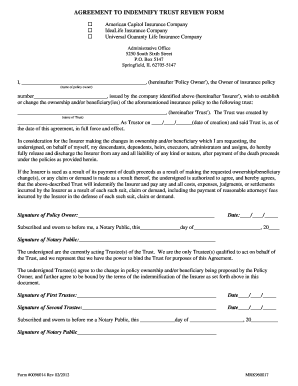 Insurance Policy Trust Indemnification Agreement