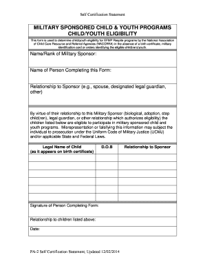 Military Sponsored Child Eligibility Form