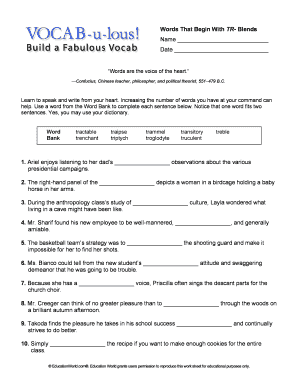Words That Begin With TR- Blends Worksheet