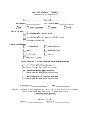 Holyoke Community College Online Course Withdrawal Form