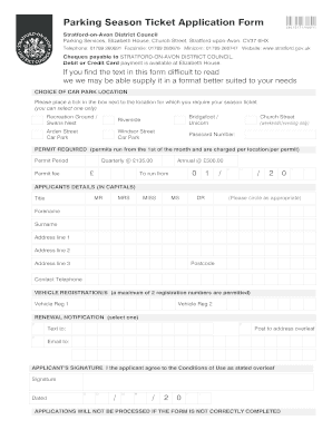 Stratford-on-Avon Parking Season Ticket Application