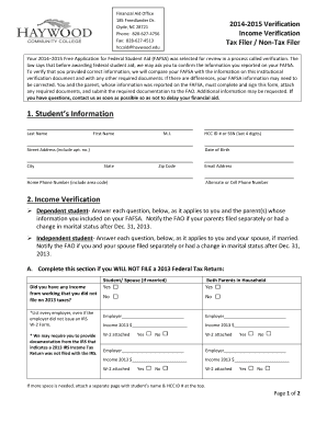 2014-2015 FAFSA Verification Form