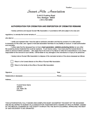 Authorization for Cremation and Disposition of Cremated Remains