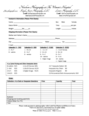 Newborn Photography Order Form