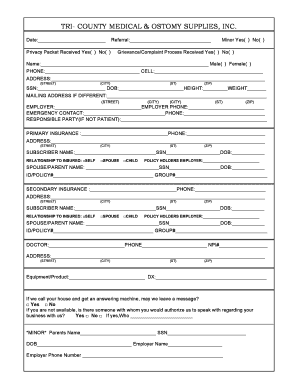 Medical Ostomy Supplies Patient Information Form