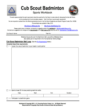 Cub Scout Badminton Workbook