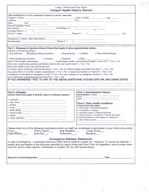 Camper Health History Record