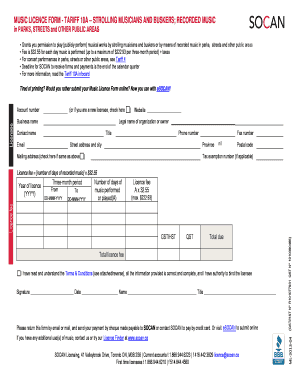 Music Licence Form - Tariff 10A