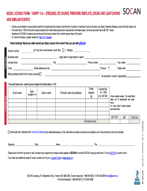 Music Licence Form - Tariff 11A
