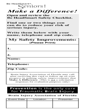 Be HeadSmart Safety Checklist