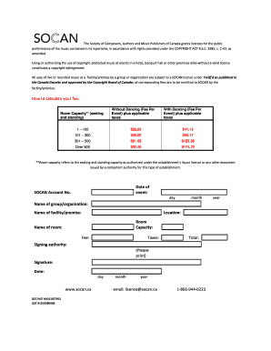 SOCAN Music Licence Application Form