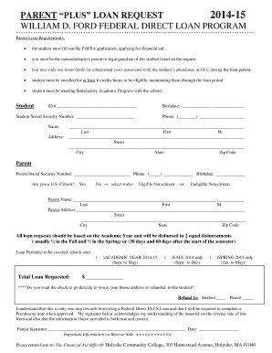 Parent Plus Loan Request Form