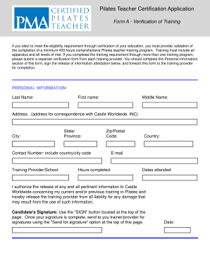 Pilates Teacher Certification Application