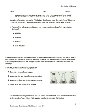 Science Worksheet: Spontaneous Generation and Cell Discovery