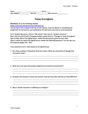 Texas Ecoregions Science Assignment