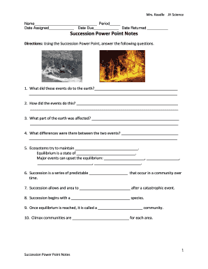 JH Science Succession Worksheet