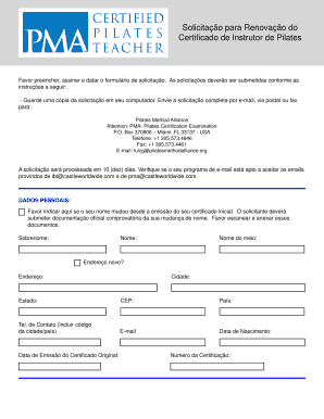 Solicitação para Renovação do Certificado de Instrutor de Pilates