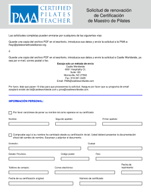 Solicitud de renovación de Certificación de Maestro de Pilates