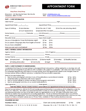 Dress for Success Sydney Appointment Form