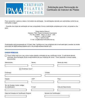 Solicitação para Renovação do Certificado de Instrutor de Pilates