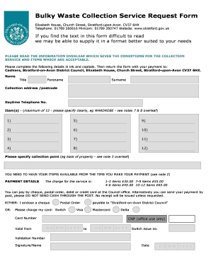 Bulky Waste Collection Service Request Form