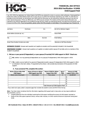2015-2016 Child Support Verification Form