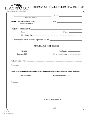 Student Admission Interview Record