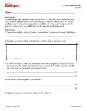 Clerihew Poetry Worksheet
