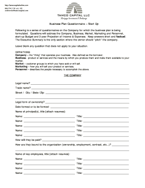 Business Plan Questionnaire Template