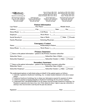Southwest Cardiology Patient Information Form