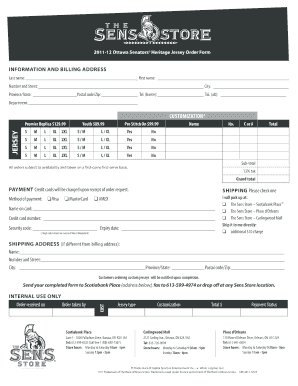 Ottawa Senators Heritage Jersey Order Form