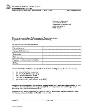 Gesuch um vorzeitige Aufhebung des Ausweisentzugs