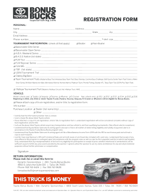 Toyota Bonus Bucks Registration Form
