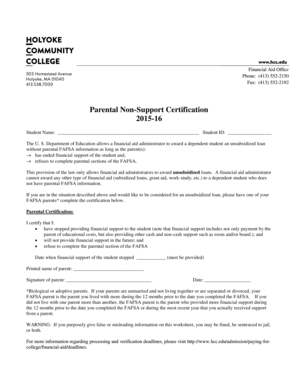 Parental Non-Support Certification Form