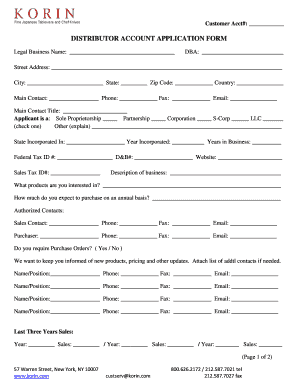 DISTRIBUTOR ACCOUNT APPLICATION FORM - KORIN