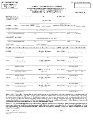 University of Scranton Student Insurance Enrollment Form