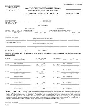 Calhoun Community College Student Insurance Enrollment Form