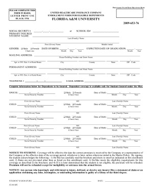 Florida A&M University Student Insurance Enrollment Form