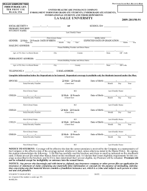 La Salle University Student Insurance Enrollment Form