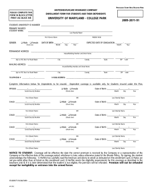 University of Maryland Student Insurance Enrollment Form