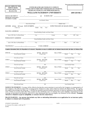 William Paterson University Student Insurance Enrollment Form