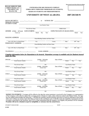 University of West Alabama Student Insurance Enrollment Form