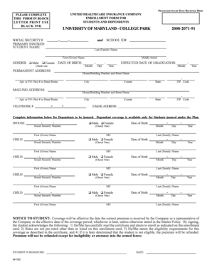 University of Maryland Student Insurance Enrollment Form