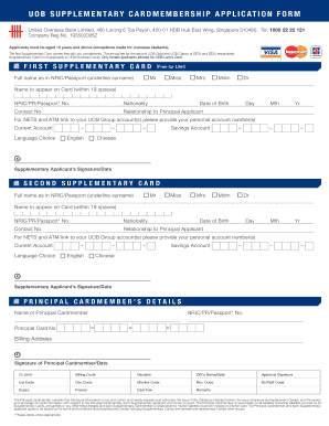 UOB Supplementary Card Membership Application Form