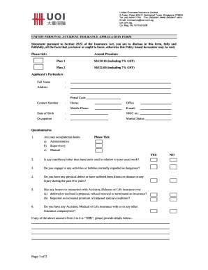 United Personal Accident Insurance Application Form